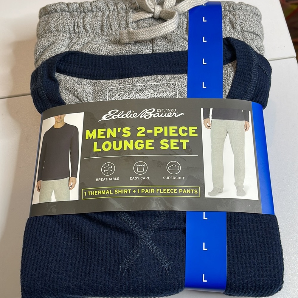 Eddie Bauer Men’s Top & Bottom Lounge Set, Navy / Gray size large - Picture 5 of 8